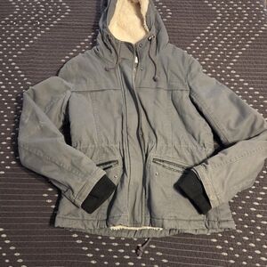 Gray Hooded Jacket with Faux Fur Lining